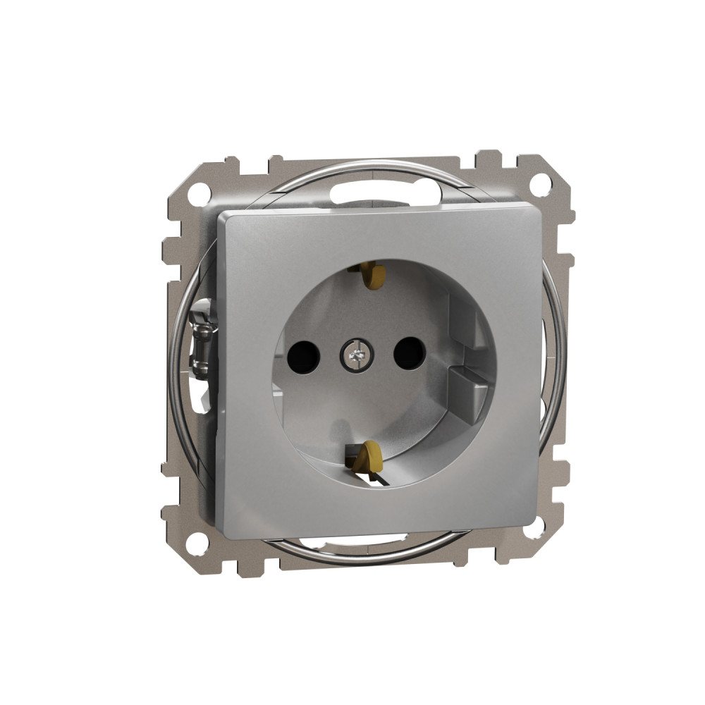 Розетка с заземлением и защитными шторками Schneider Electric Sedna Design Алюминий 16А SDD113022